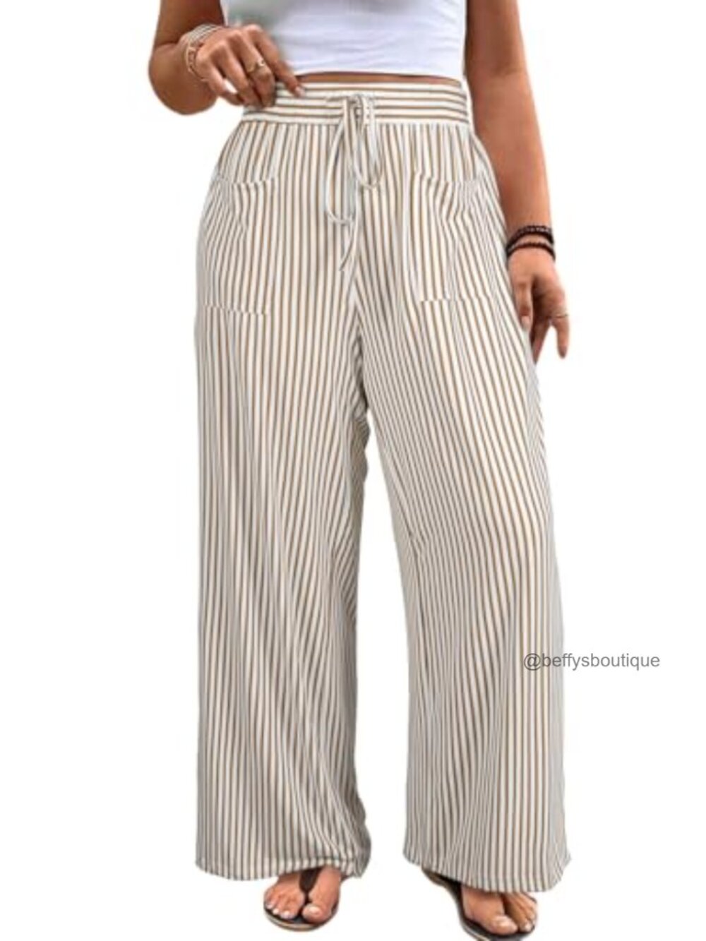 Plus Size Wide Leg Pants Elastic High Waist Striped Palazzo Lounge Trouser